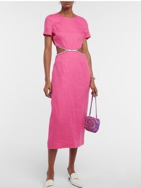 STAUD Matteo Pink Cutout Midi Dress